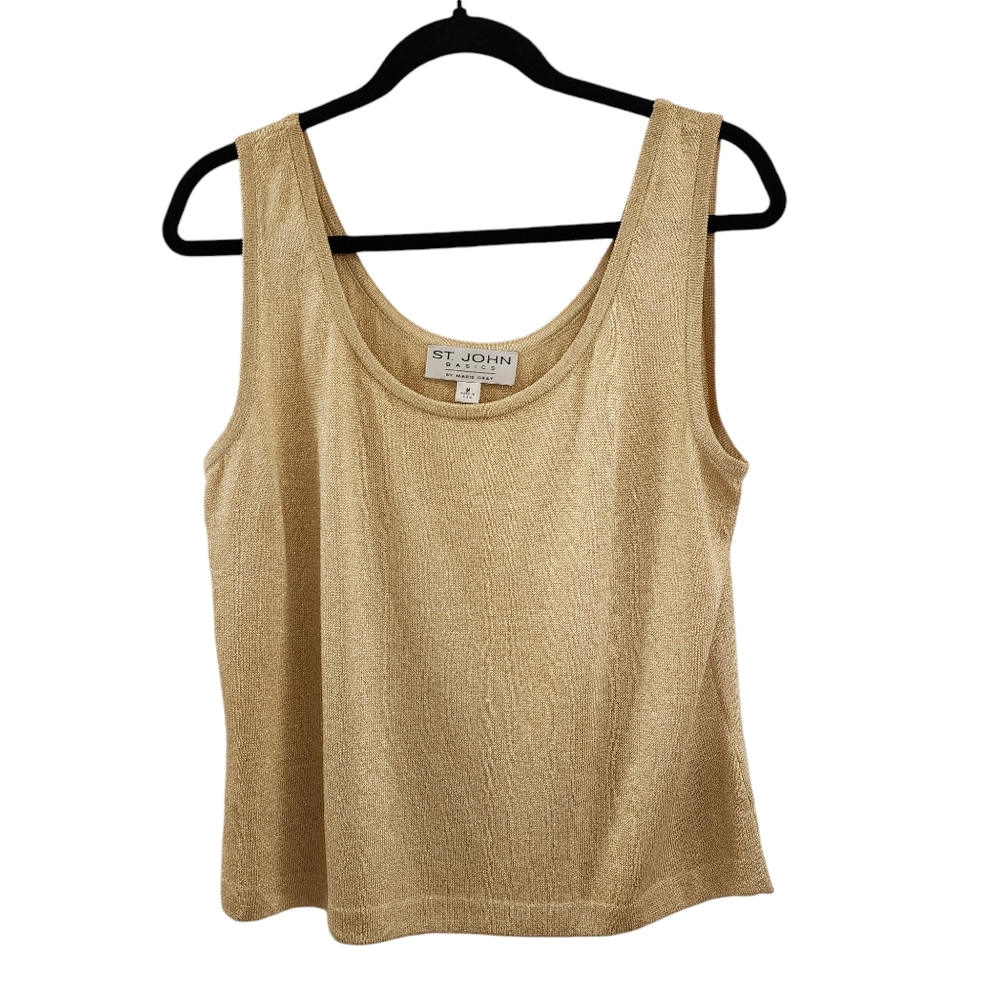 St John Basics Metallic Gold Knit Tank Top, Medium